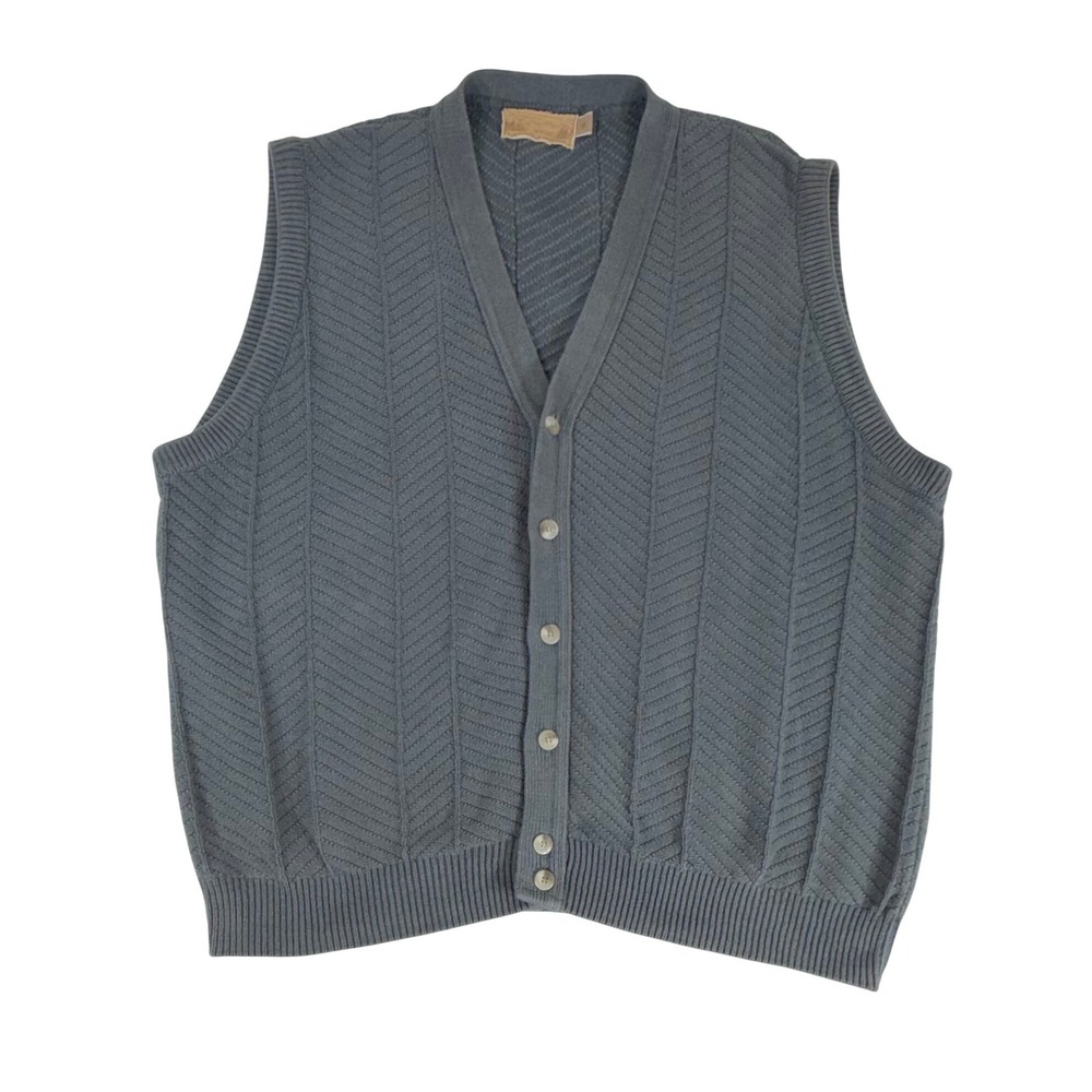 Shenandoah Cardigan Sweater Vest XL Gray Herringbone Cotton USA Preppy Grandpa